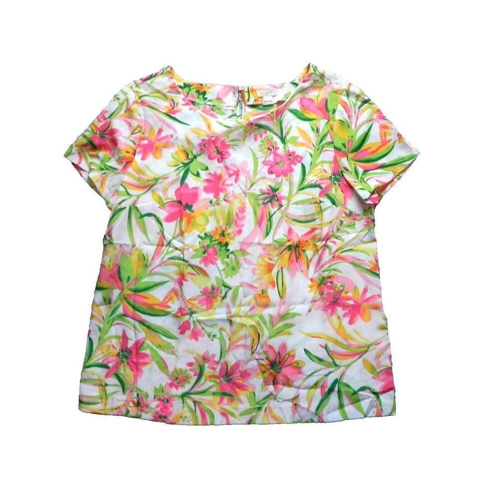 J Crew‎ Shirt Womens Small Allover Print Floral Tropical Keyhole Blouse Ladies